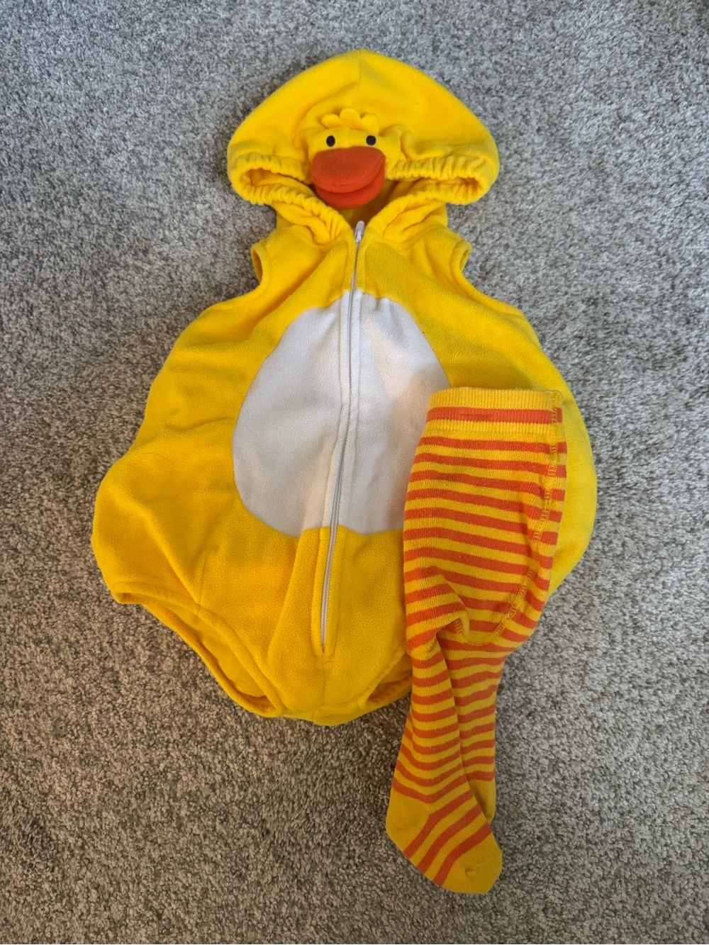 Carter’s Yellow Duck Hooded Baby Costume with Striped Tights (3-6 month)